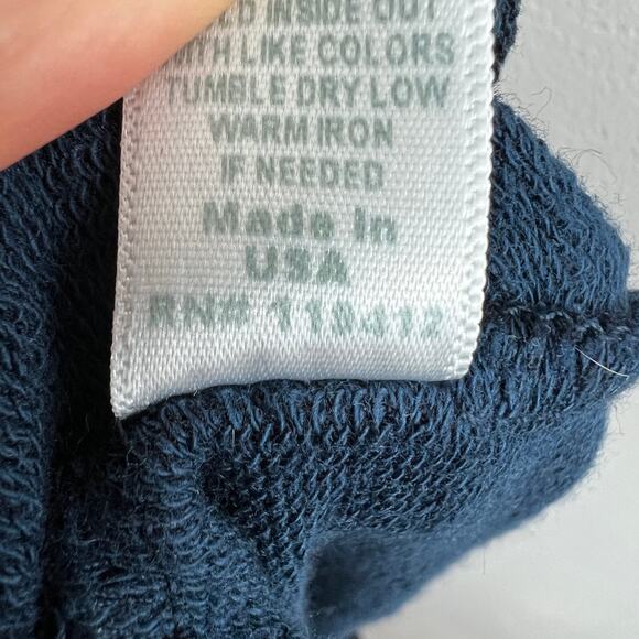 MONROW Navy Blue Long Sleeve Ruffle Shoulder Round Neck Pullover Sweater Size M - Picture 7 of 7